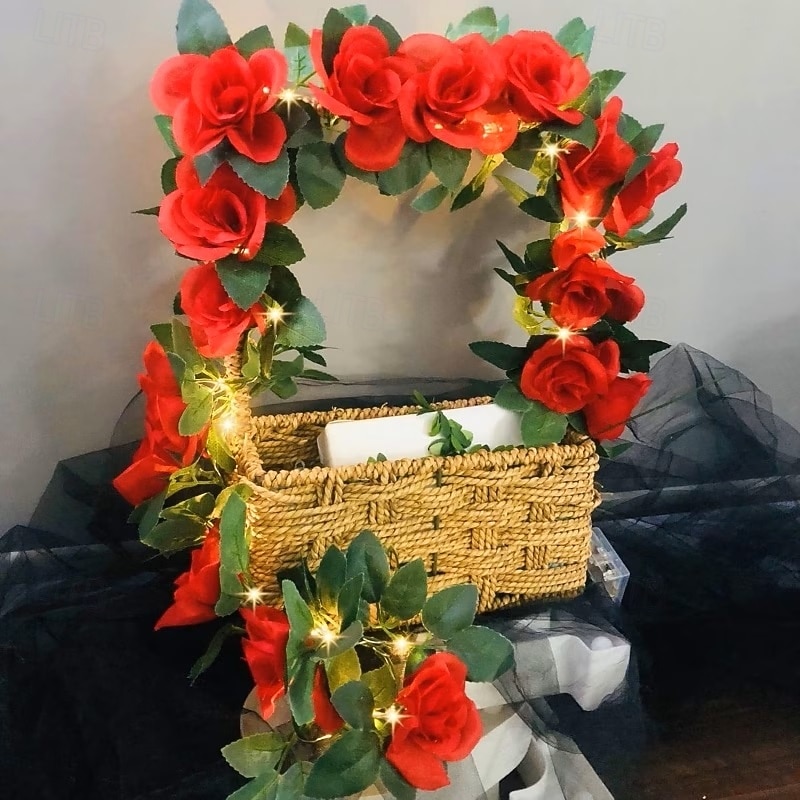 Umělé květinové, zelené a vinné révy pohádkové řetězové světýlka 2m 20LED simulované růžové světýlka na svatbu, Valentýn, domov, balkon, zahradu, oblouky, sváteční, párty dekorace 2026 - $14.49 –P6