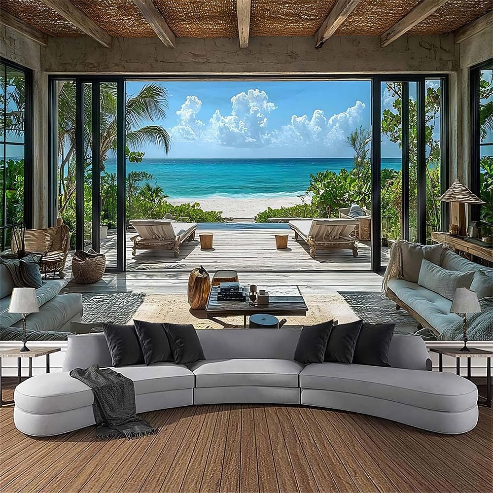 Tapiserie de plajă tropicală, palmier, ocean, agățat de perete, peisaj natural de coastă, nisip alb, insulă, peisaj, artă pentru living, dormitor, decor de casă 2026 - $20.99 –P4