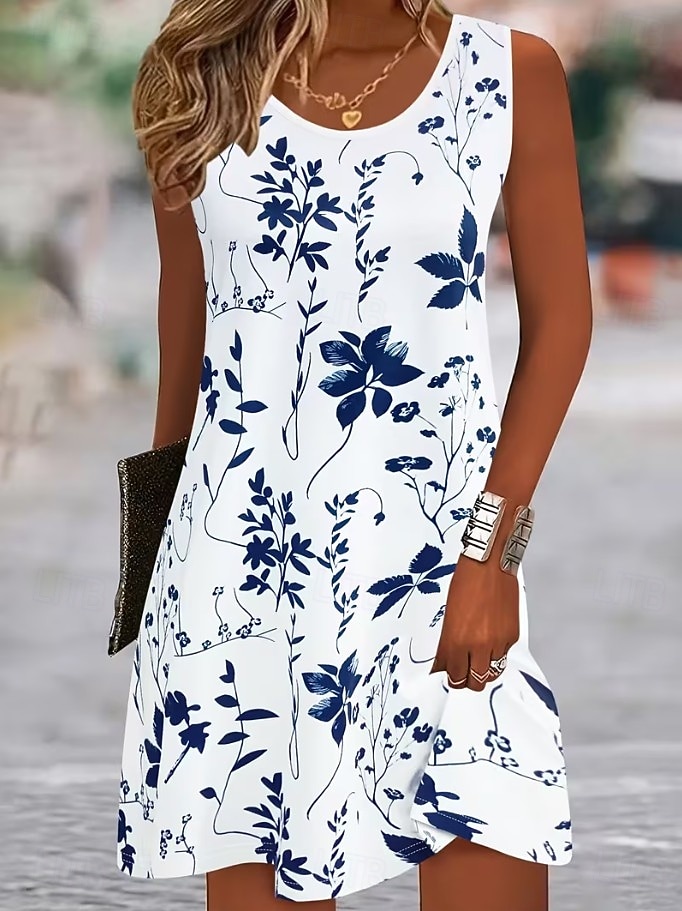 Mujer Vestido hasta la Rodilla Vestido informal Vestido de una línea Vestido de flores Vestido de verano Elegante Casual Cita Ajuste regular Floral Sin Mangas Escote en Pico Camiseta con cuello 2026 - $24.99 –P1