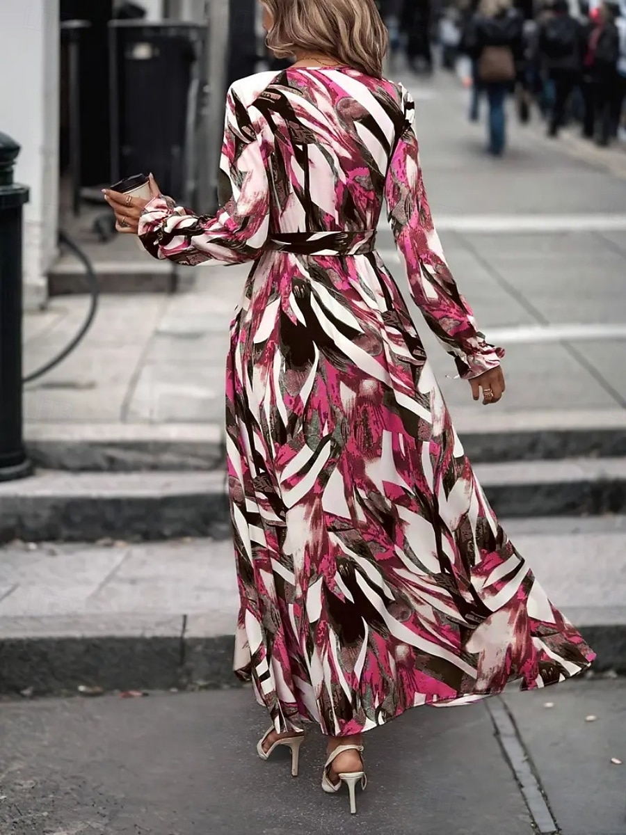 Women's Long Dress Maxi Dress A Line Dress Floral Dress Elegant Fashion Modern Daily Outdoor Vacation Regular Fit Floral Long Sleeve V Neck Red Brown Spring Fall 2026 - $25.99 –P2