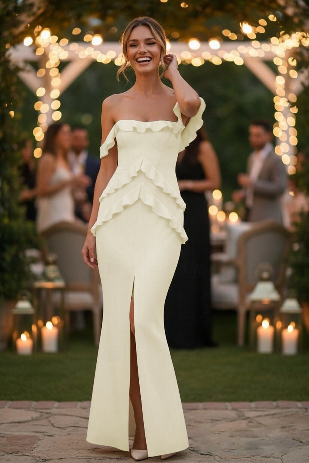Sirena Tromba Tubino Colonna Lunghezza al pavimento Abito Bianco Piccolo vestito bianco Da principessa Elegante Schiena Scoperta Senza Maniche Senza Spalle Matrimonio Formale Crepe Elasticizzato del 2026 a $137.99 –P1
