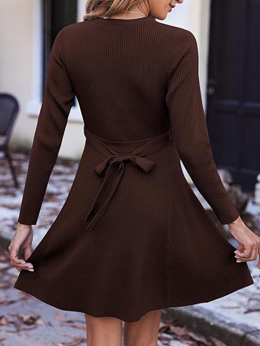 Dam Mini klänning Vit klänning Sweat Klänning Elegant Mode Modern Utomhus Semester Utekväll Smal Slät Långärmad Rund hals Vit Vinröd Marinblå Mörkgrön Vår Höst 2026 - $34.99 –P13