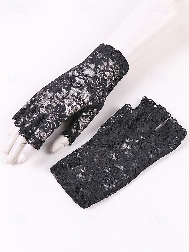 Luvas femininas sem dedos com renda, em poliéster, diversas cores, perfeitas para casamentos e festas. de 2026 por CLP $8877 –P8
