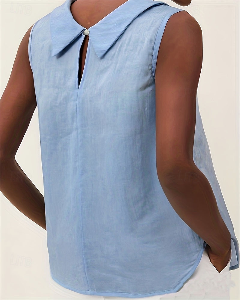 Жен. Летние вершины Блуза Нарядные Топы Искусственный хлопок и лен Рюши Пэчворк Пуговицы Полотняное плетение Элегантный стиль Винтаж Дамы Без рукавов Вырез-хомут Обычные топы 2026 - $25.99 –P3