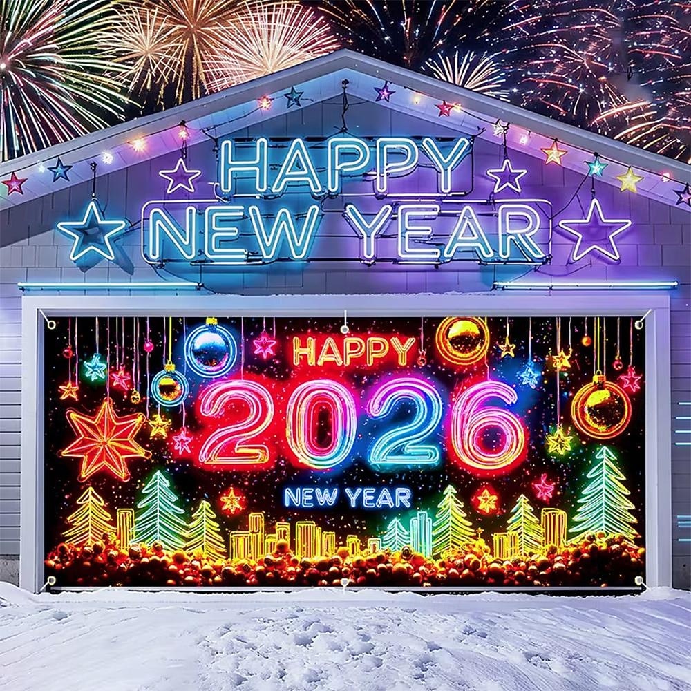 New Year Tapestry Garage Door Cover Large Hanging Backdrop Landscape Rustic Cottagecore 3D Party Outdoor Shooting Backgrounds Front Door Home Decor 2026 - $29.99 –P1