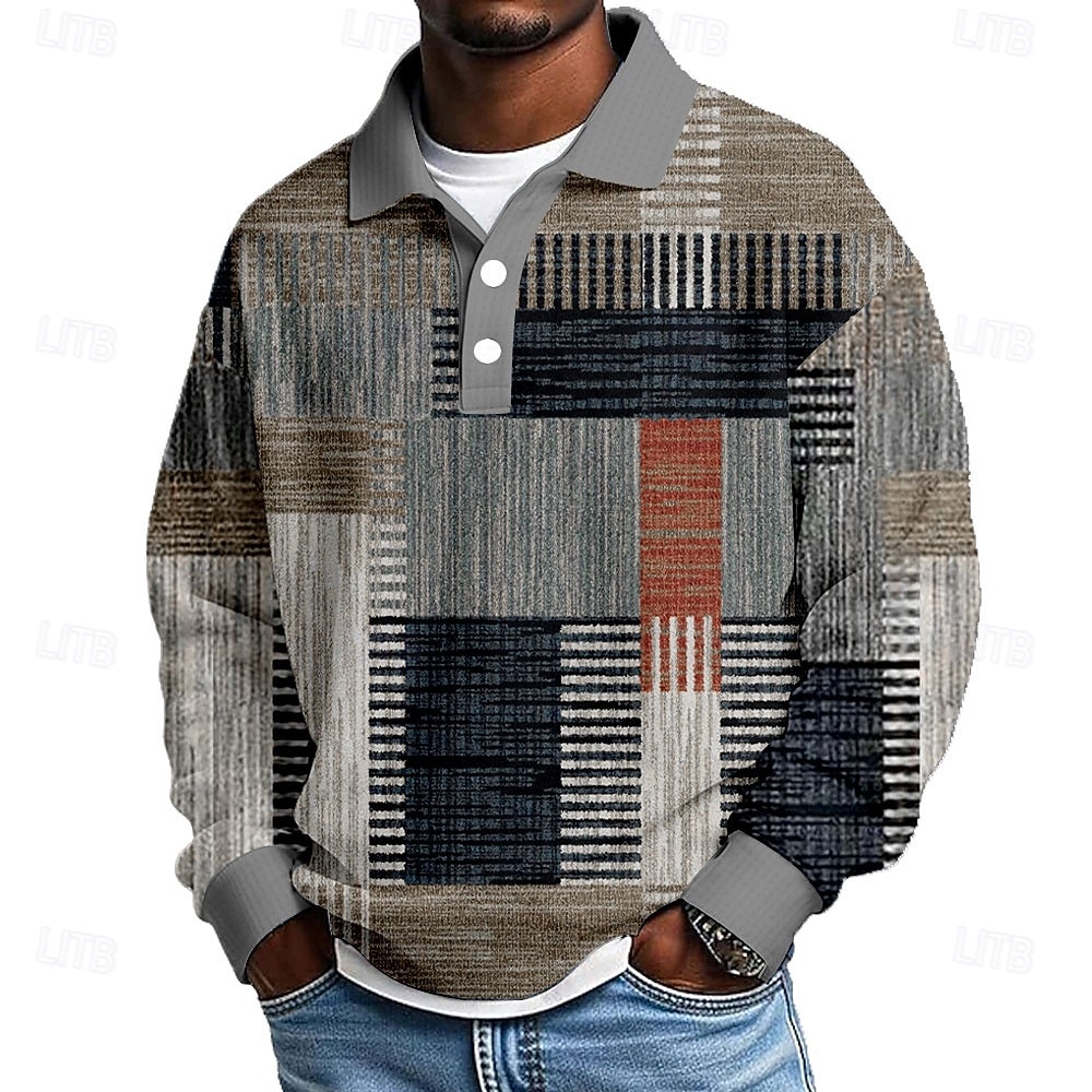 Homme Géométrique Bloc de Couleur Chemises Polo Gaufre Texturé manche longue Polos Revers Occasionnel Athleisure Tenue quotidienne Impression 3D Printemps Automne Hiver Bleu Violet Marron de 2026 ? $12.99 –P4