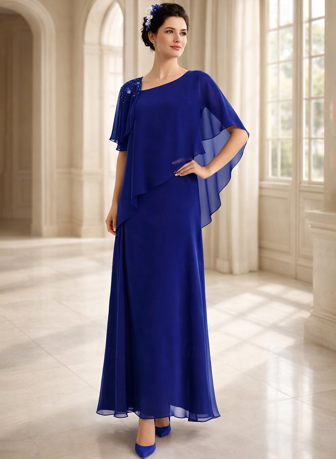 A-Line Ankle Length Party Dress Cocktail Dress Wedding Guest Dress Mother of the Bride Dress Short Sleeve Square Neck Elegant Simple Formal Wedding Guest Formal Evening Chiffon with Solid Color 2026 - $172.99 –P1