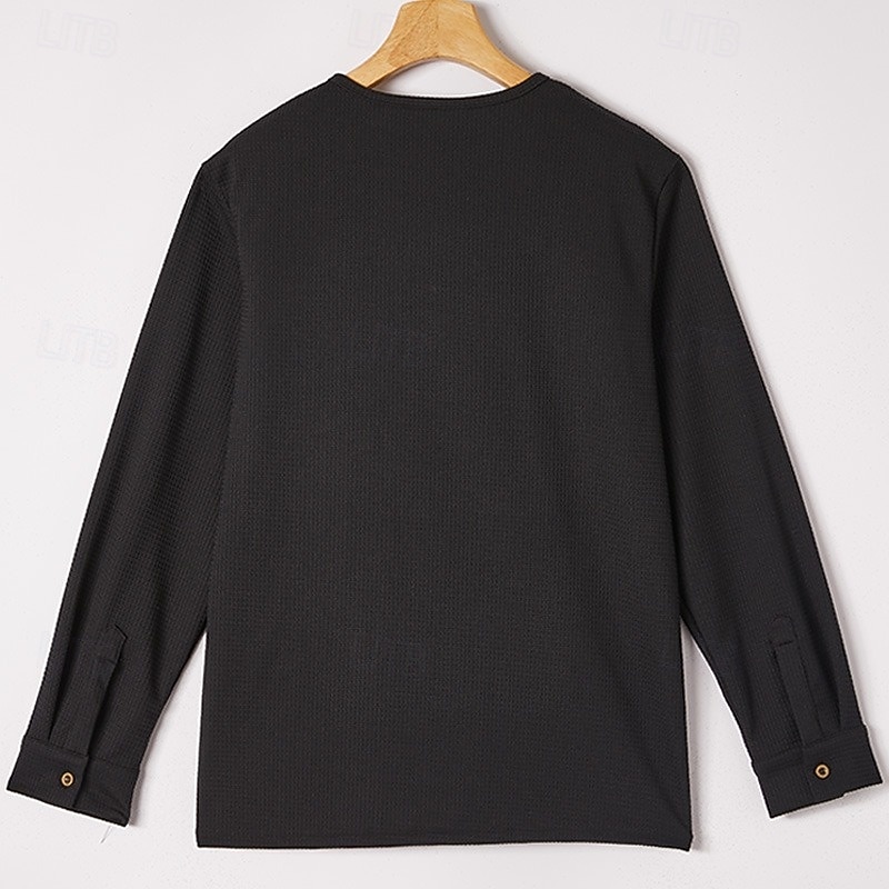 Per uomo Camicia Camicia a nido d'ape Camicia elegante Camicia casual Camicia da Ballo Nero Bianco Blu marino Viola Manica Lunga Tinta unica Semplice Asimmetrico Scollo a V Casuale Matrimonio del 2026 a $29.99 –P6