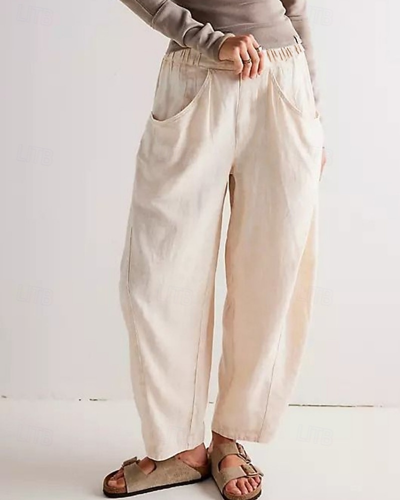 Dames Broek met linnenlook Zomerbroek Wijde broek Harembroek Vakantie Modieus Basic Volledige lengte Natuurlijk Effen Zak Elastische taille Comfort Sneldrogend Zacht Inelastisch Streetwear Strand 2026 - $18.99 –P1