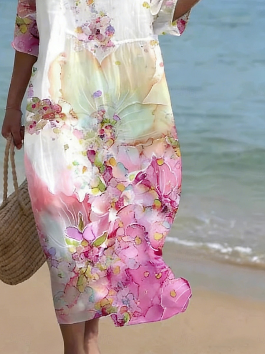 Pentru femei Rochii Midi Rochii Tip Cămașă Rochie de plaja Rochie casual Modă Clasic Modern Zilnic În aer liber Vacanță Fit regulat Floral Lungime Manșon 3/4 Stil Nautic Roz Îmbujorat Vară Primăvară 2026 - $41.99 –P2