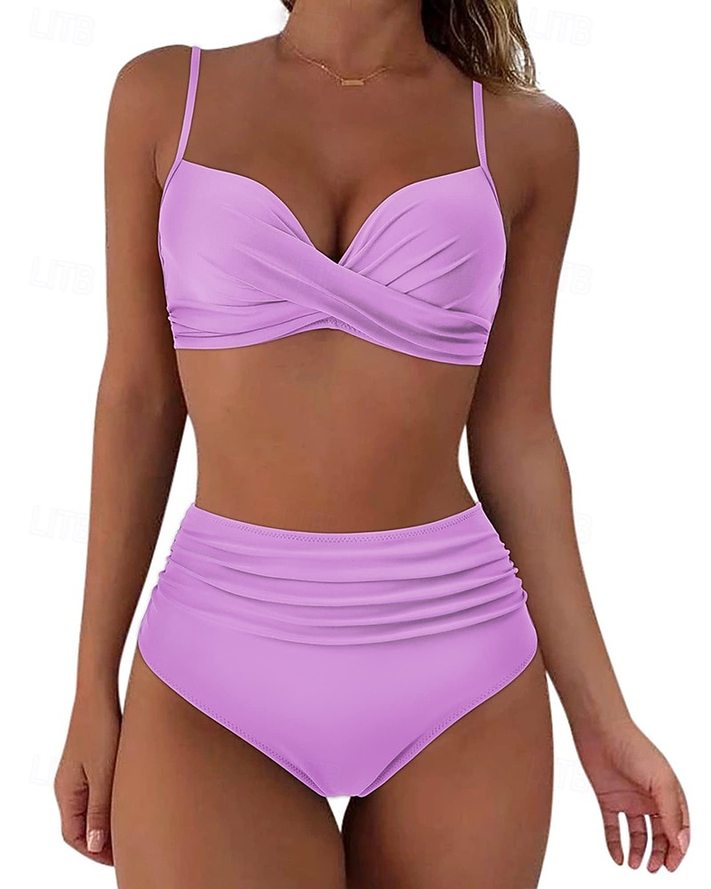 نسائي ثوب السباحة لباس السباحة بيكيني بخصر عالٍ لون سادة حماية UV مطاط بدون كم ملابس السباحة تزلج على الماء غوص سباحة الصيف 2026 - $17.99 –P5