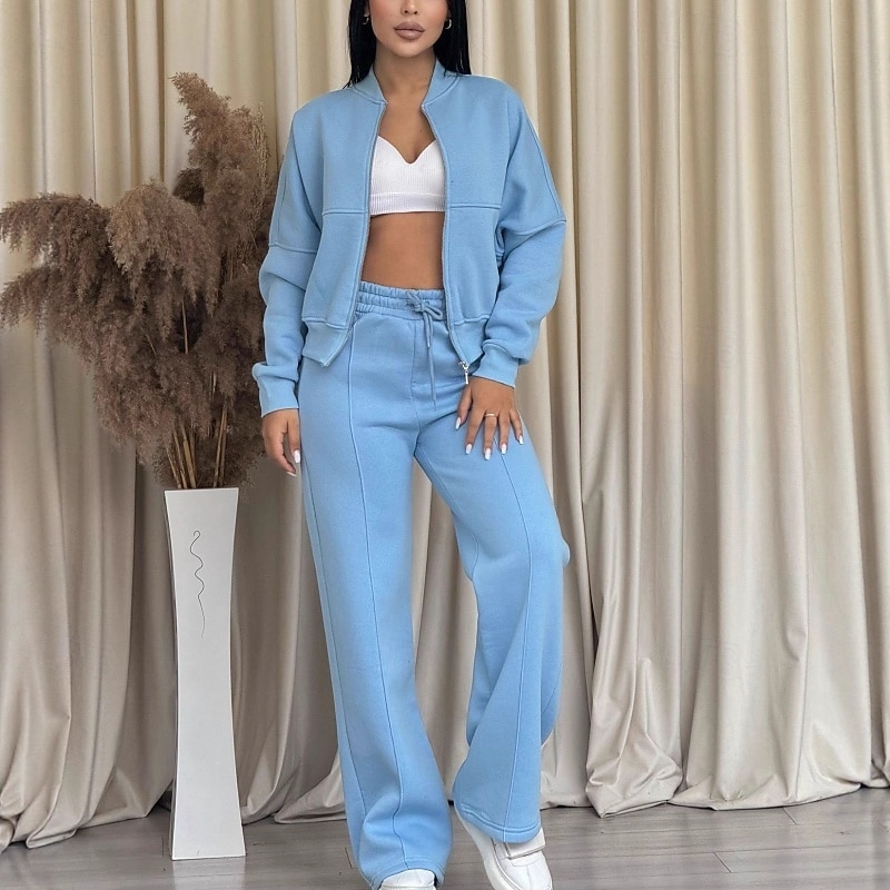 Dames Trainingspak Broeken Sets Bolero Top Lange mouw Overhemdkraag Effen Vetoketju Modieus Streetwear Casual Dagelijks Buiten blauw Blozend Roze Donker Roze Lente Normale pasvorm 2026 - $38.99 –P4
