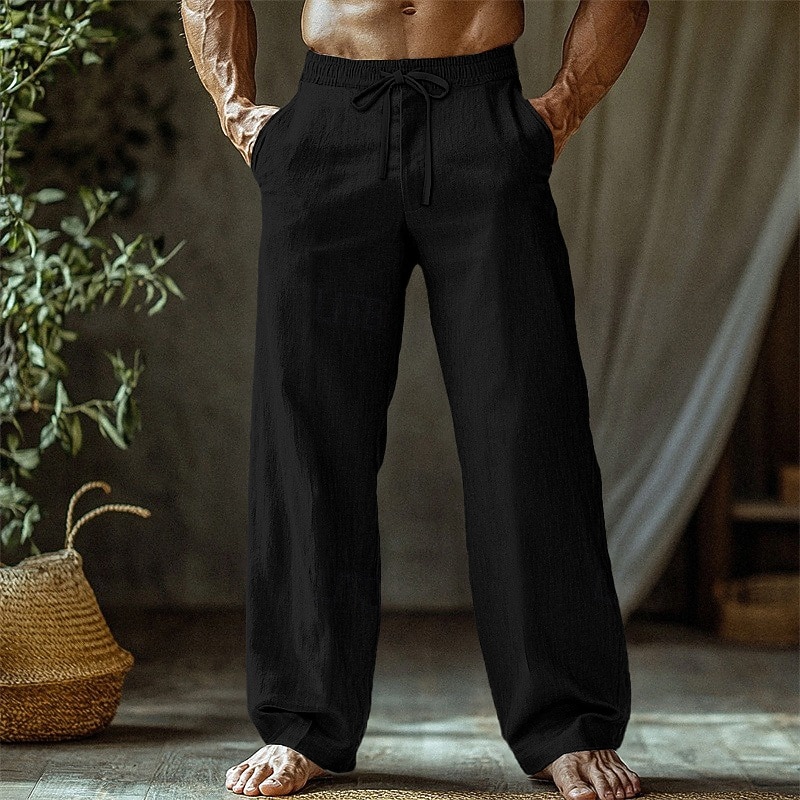Ανδρικά Λευκά παντελόνια Παντελόνια Καλοκαίρι παντελόνι Φαρδύ παντελόνι Παντελόνι παραλίας Κορδόνι Ελαστική μέση Ισιο πόδι Σκέτο Άνεση Αναπνέει Πλήρες μήκος Causal Καθημερινά Αργίες Διακοπές Μοντέρνα 2026 - $22.99 –P9