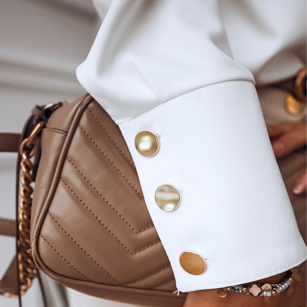 Mulheres Saia camisa de botão Blusa Patchwork Botões Côr Sólida Tecido Elegante à moda Clássico Manga Longa Colarinho Chinês Tops regulares Diário Trabalho Para Noite Branco Verão Primavera Outono de 2026 por $21.99 –P4