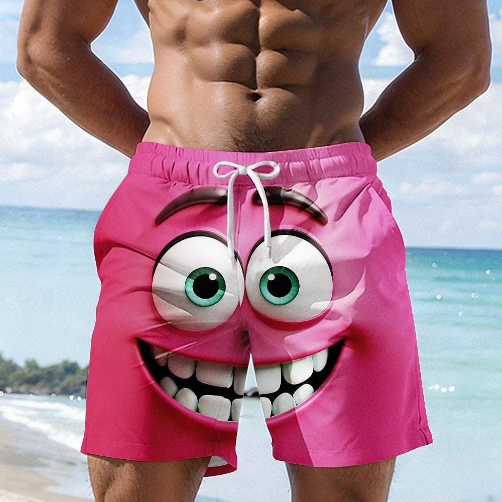Voor heren 3D Print 3D-cartoon Lach gezicht Lange zwembroeken Zwemshorts Boardshorts Medium Taille Hawaii Grappig Strandvakantie Zijzakken Mesh voering Elastische tailleband met trekkoord Ontwerper 2026 - $20.99 –P3