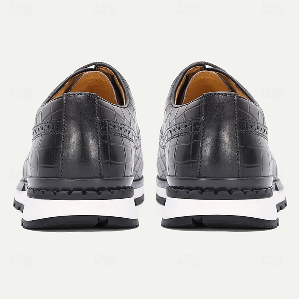 Zapatos elegantes de piel auténtica con estampado de cocodrilo para hombre: diseño moderno, duraderos y cómodos, perfectos para bodas y eventos formales. 2026 - $84.99 –P4