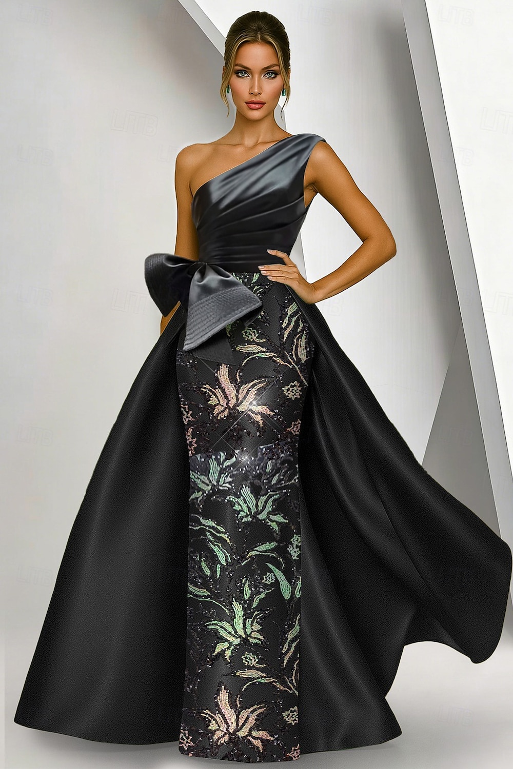 Linha A Tubinho Longo Bordado com miçangas Vestido formal Vestido para a mãe da noiva Vestidos de noite Vestido de baile com sobressaia Elegante Brilhante Floral Sem Manga Assimétrico Casamento Formal de 2026 por $206.99 –P4