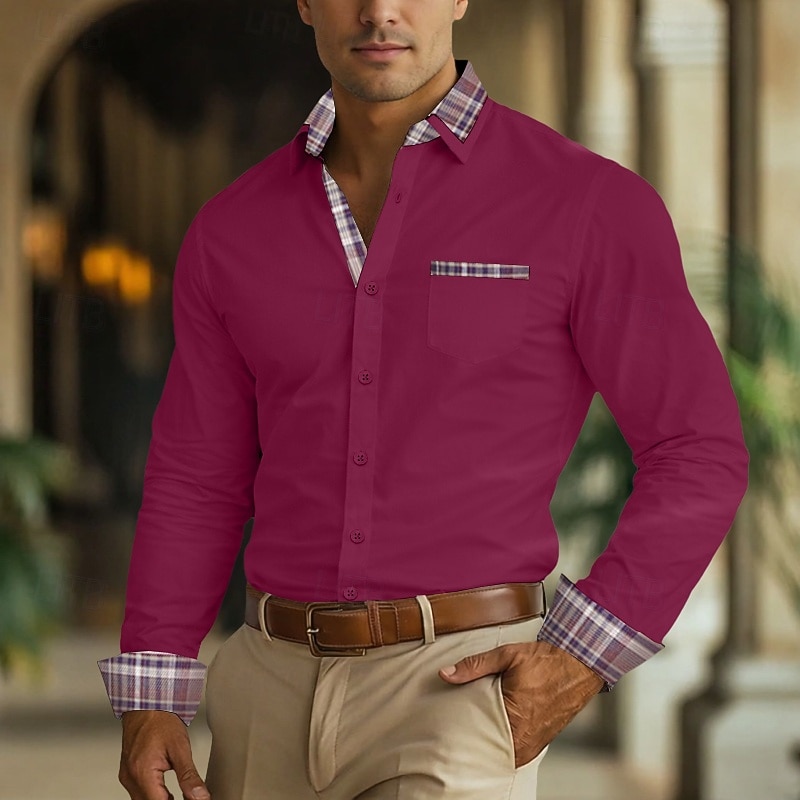Men's Shirt Dress Shirt Non Iron Shirt Button Up Shirt Color Block Business Wedding Navy Blue Long Sleeve Turndown All Seasons Clothing Apparel Patchwork 2026 - $29.99 –P6