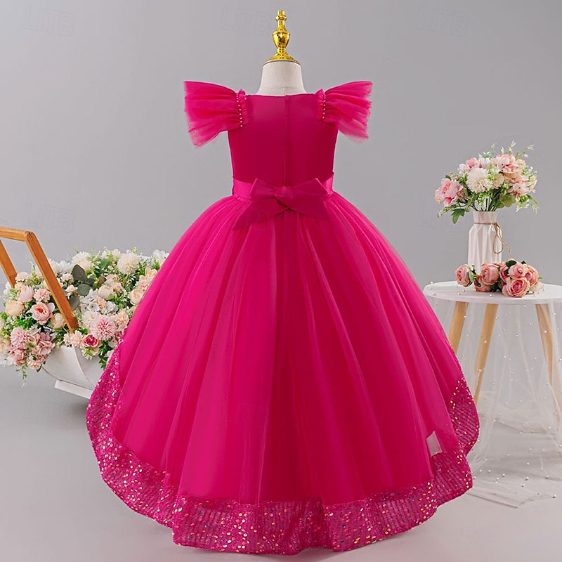 Blumenmädchenkleid Mädchen Formelle Kleidung Hochzeitskleidung Party Hochzeit Formell Prinzessin Kleid für die Erstkommunion Pailletten Patchwork Einfarbig Kurze Ärmel Rundhalsausschnitt Blau Rosa Ab 2026 - $52.99 –P6