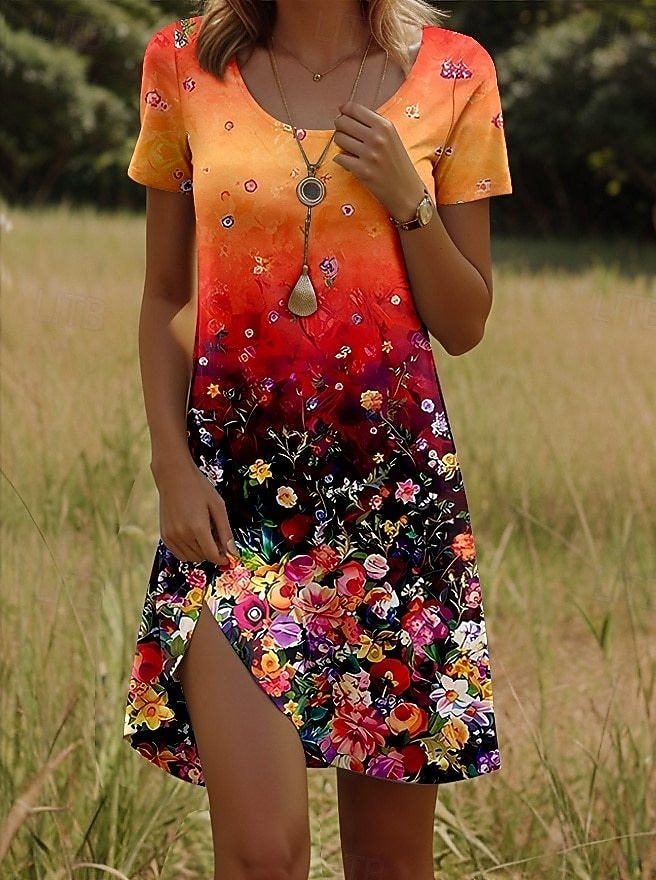 Damen Minikleid Sommerkleid T-Shirt-Kleid A Linie Kleid Urlaub Lässig Täglich Strand Ferien Normale Passform Blumen Grafik Halbarm Rundhalsausschnitt Blau Schwarz Orange Grün Sommer 2026 - $24.99 –P1
