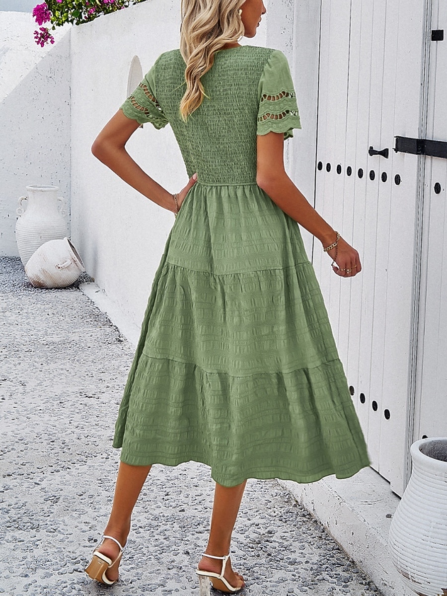 Per donna Abito Midi Abito a trapezio Abito Estivo Casual Quotidiano Vestibilità regolare Semplice Manica Corta Girocollo Nero Bianco Marrone Verde Estate Primavera del 2026 a $51.99 –P4