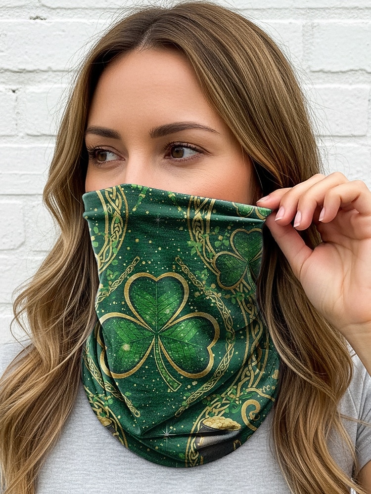 Scaldacollo da donna per San Patrizio: molteplici fantasie, materiale stampato in poliestere, versatile da usare come scaldacollo o come protezione per il viso, perfetto per le celebrazioni festive del 2026 a $11.99 –P5