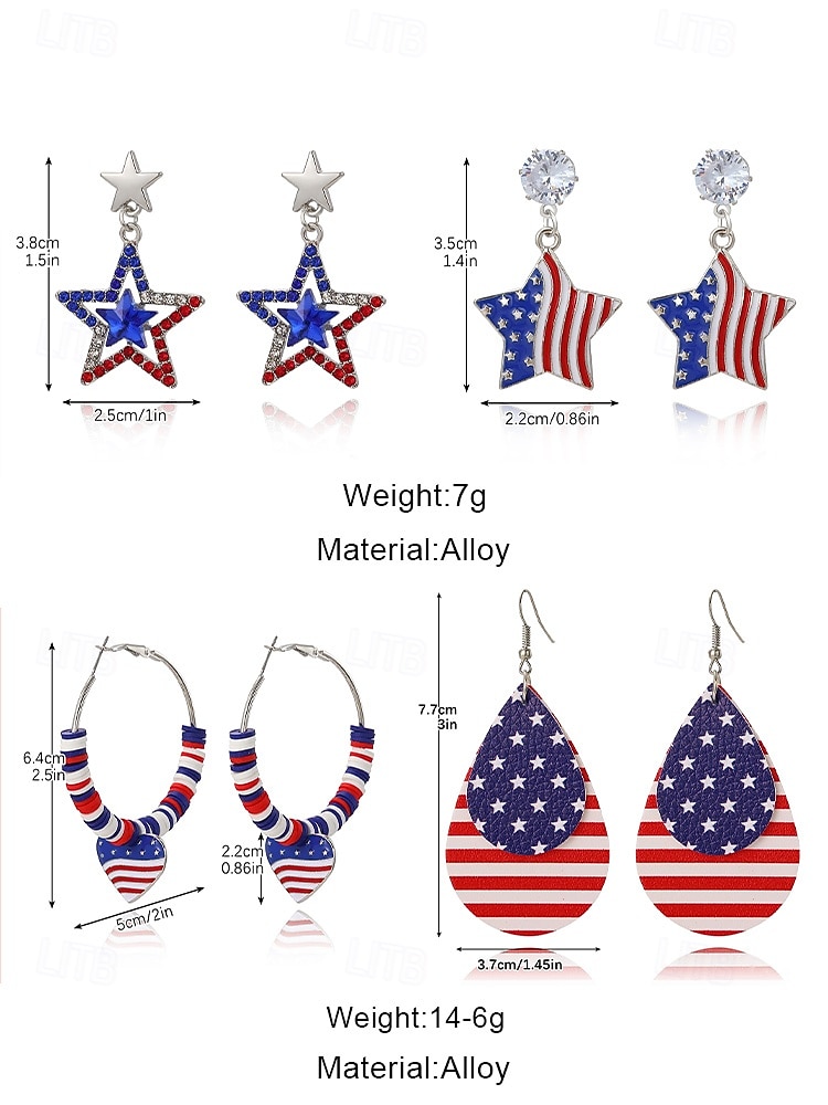 США 250-летие юбилейные женские серьги с американским флагом из сплава – несколько стилей – идеально для Дня независимости и праздников 2026 - $7.99 –P11