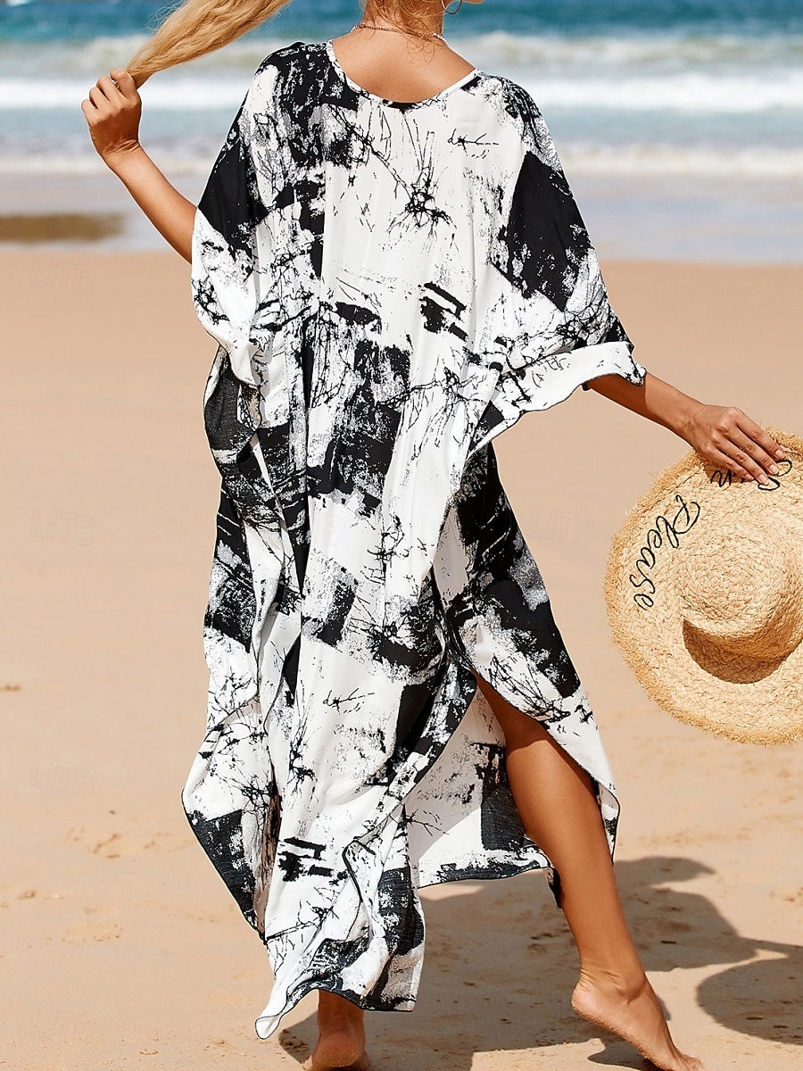 Damskie Sukienka maxi sukienka plażowa Codzienne sukienki Sukienka Boho Cover Up Elegancja Moda Nowoczesny Na zewnątrz Plaża Urlop Luźna Prążki Krótki rękaw W serek Niebieski Czarny Biały Rumiany róż 2026 - $32.99 –P6