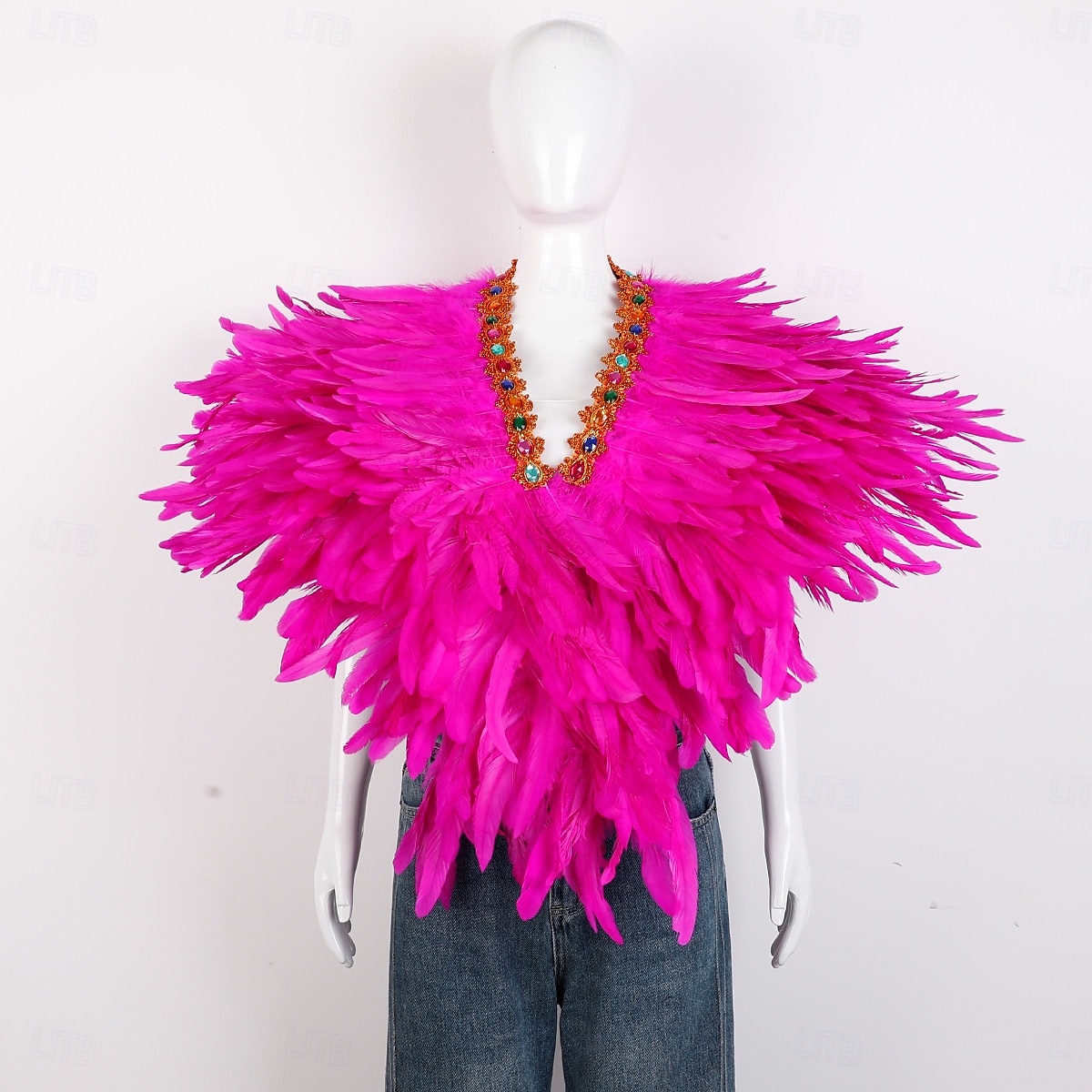 Karneval 2026 Rio Karneval Samba Tillbehör Kvinnors Mardi Gras Fjäder Cape Själ Lila Grön Guld Fjäder Poncho med Juvelkrage Brasilien Festival Prestandakostym 2026 - $58.99 –P11