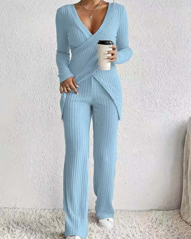 Mujer Blusa Conjuntos de pantalones parte superior del bolero Manga Larga Escote en Pico Color sólido Elegante Moda Ropa de calle Casual Diario Exterior Negro Caqui Azul claro Primavera Ajuste regular 2026 - $35.99 –P10