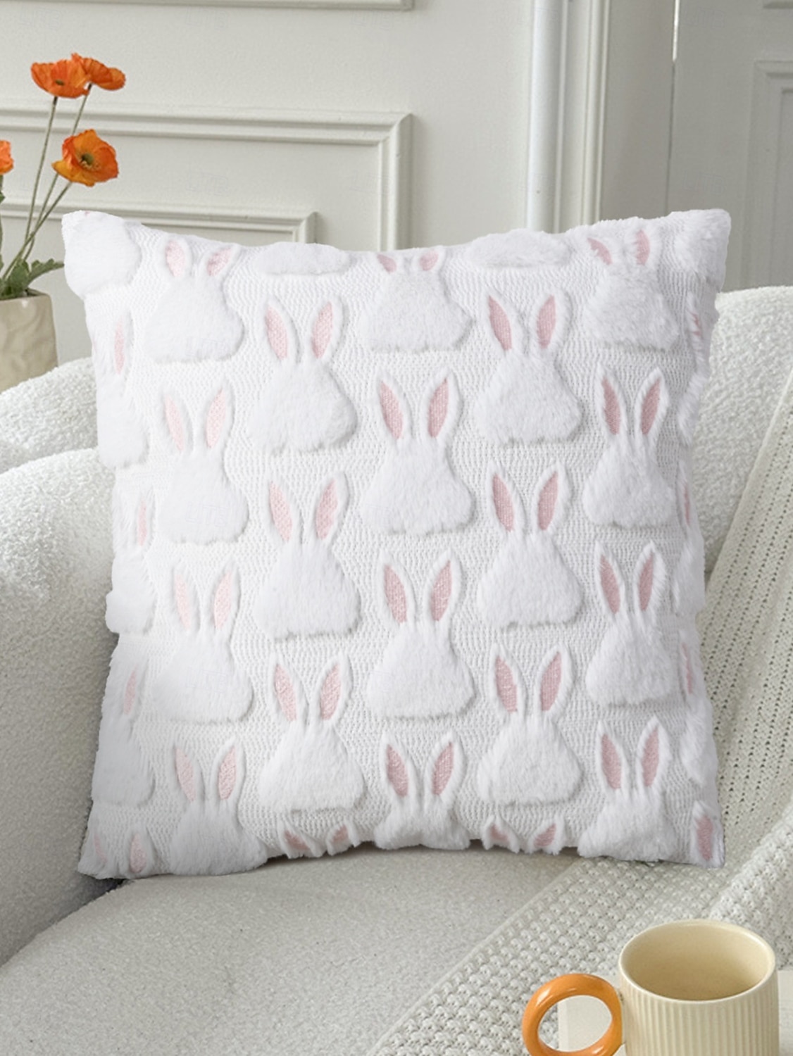 Easter Themed Soft Plush Bunny Pattern Throw Pillow for Home Decor White Pink 18x18 Inch 2026 - $15.99 –P1