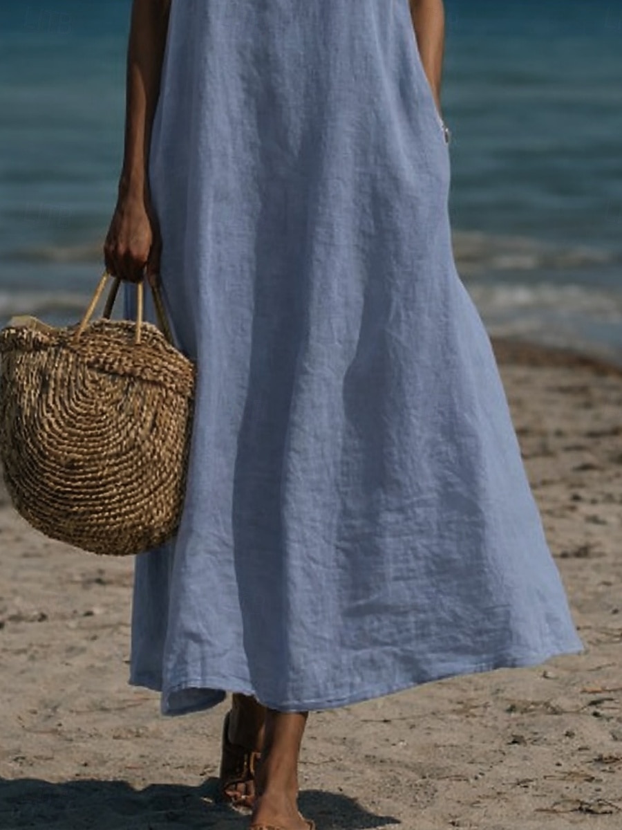 Per donna Abito maxi Abito a Tubino Abito Estivo Casual Quotidiano Vestibilità comoda Semplice Manica Corta Scollo a Cascata Blu Rosa Verde militare Estate del 2026 a $26.99 –P4