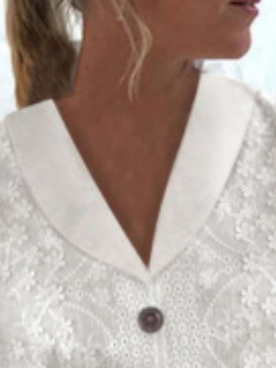 Dame Sommerskjorte Uformell skjorte Bluse Blonde Lapper Knapper Helfarge Elegant Stilfull Fritid Kortermet Aftæpning Vanlige topper Daglig utendørs Ferie Hvit Sommer Vår 2026 - $39.99 –P2