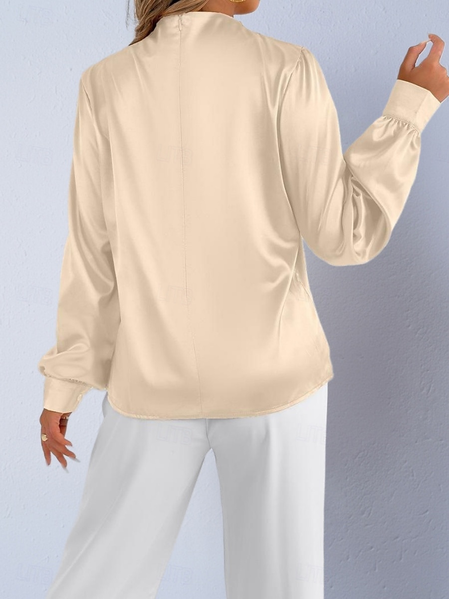 Dames Overhemd Satijnen overhemd Normaal shirt Met ruches Effen Stijlvol Basic Klassiek Lange mouw Hoge nek Normale tops Dagelijks Feestdagen Uitgaan Zwart Wit Wijn Rood Lente Herfst 2026 - $22.99 –P14