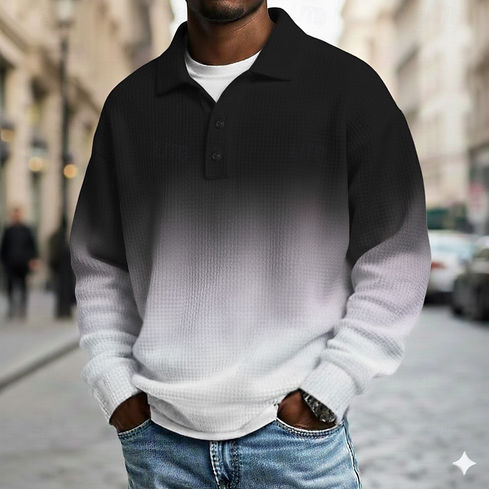 Męskie Gradient Koszulki polo waflowe Długi rękaw Koszulki polo Klapa Codzienny Szkoła Athleisure Dzienne zużycie Druk 3D Wiosna Jesień Zima Czarny Granatowy Błękit nieba 2026 - $28.99 –P6