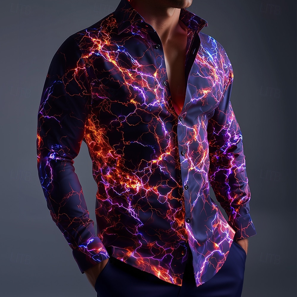 Per uomo Illusione ottica Fulmini Fiamma Camicia Camicia con Bottoni Camicia casual Manica Lunga Moda Casual Abbigliamento casual alla moda Vacanza Primavera Autunno Collo ripiegato Stampa 3D camicie del 2026 a $27.99 –P1
