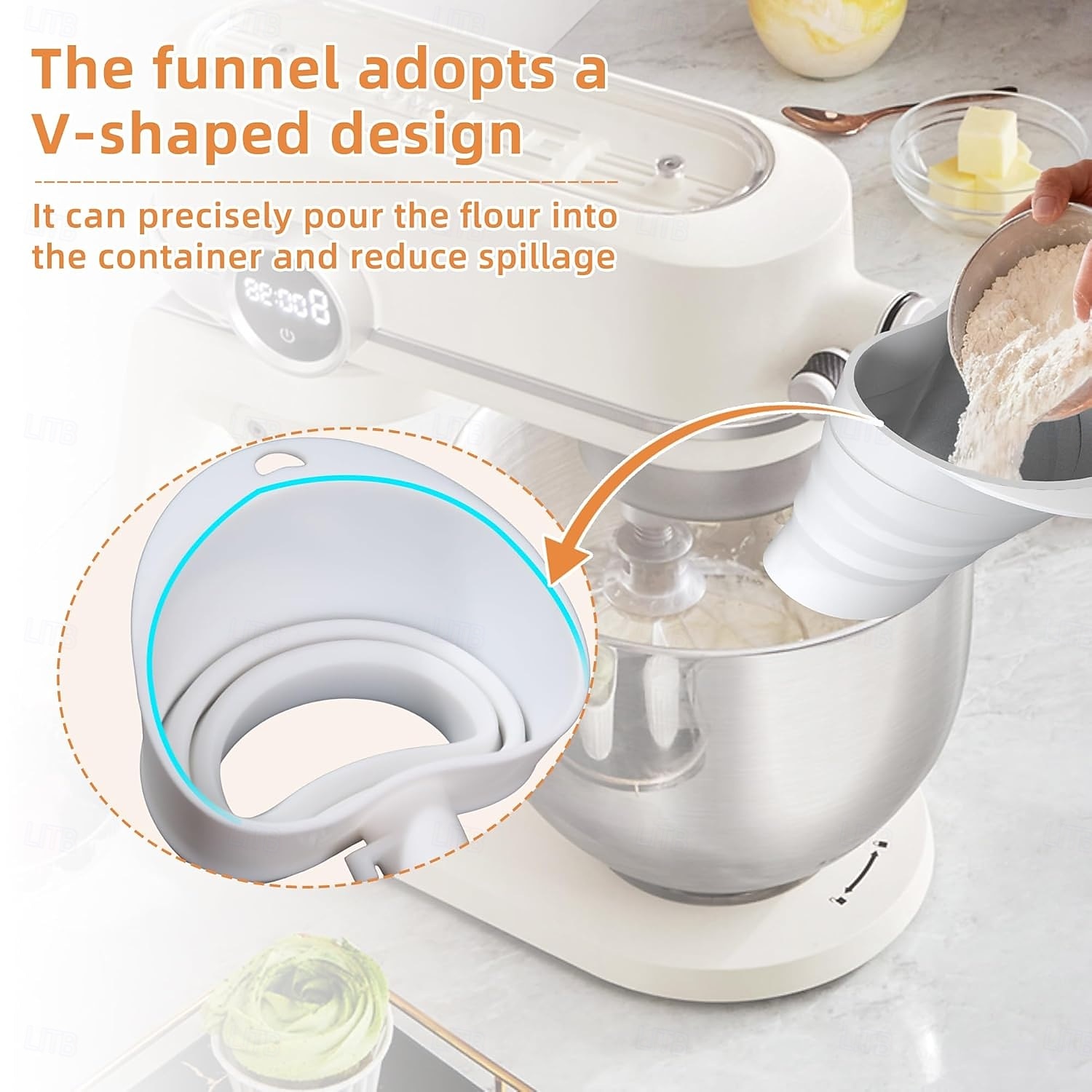 1 Pcs Mess-Free Flour Funnel for Kitchen Aid Mixer, Food-Grade Silicone Funnel, Stand Mixer Attachment for 4.5–5 Qt Tilt-Head Models, Dishwasher Safety 2026 - $22.99 –P2