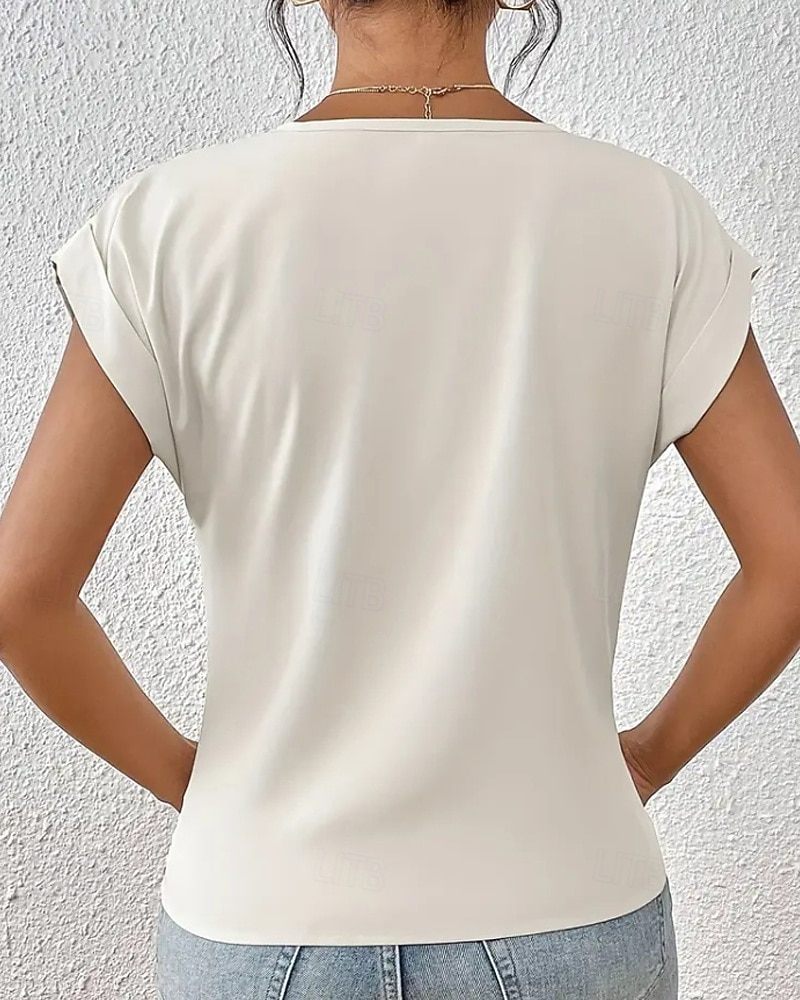 Γυναικεία Μπλουζάκι Συμπαγές Χρώμα Κλασσικό Καθημερινό Κοντομάνικο Λαιμόκοψη V Κανονικά μπλουζάκια Καθημερινά Εξόδου Σαββατοκύριακο Μαύρο Λευκό Ανθισμένο Ροζ Κρασί Βαθυγάλαζο Καλοκαίρι Άνοιξη 2026 - $11.49 –P5