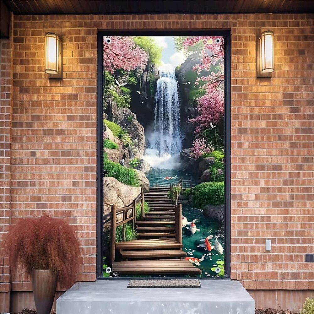 Bannière 3D représentant une vieille ruelle, des escaliers en pierre, une vue de rue méditerranéenne, un rideau de porte réaliste et pittoresque, idéal pour la décoration de votre porte d'entrée. de 2026 ? $17.99 –P18