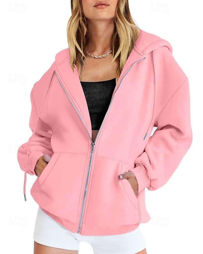 Женская объемная толстовка на молнии с длинными рукавами, повседневная толстовка с капюшоном и карманами для повседневной носки, несколько цветов. 2026 - $21.99 –P8