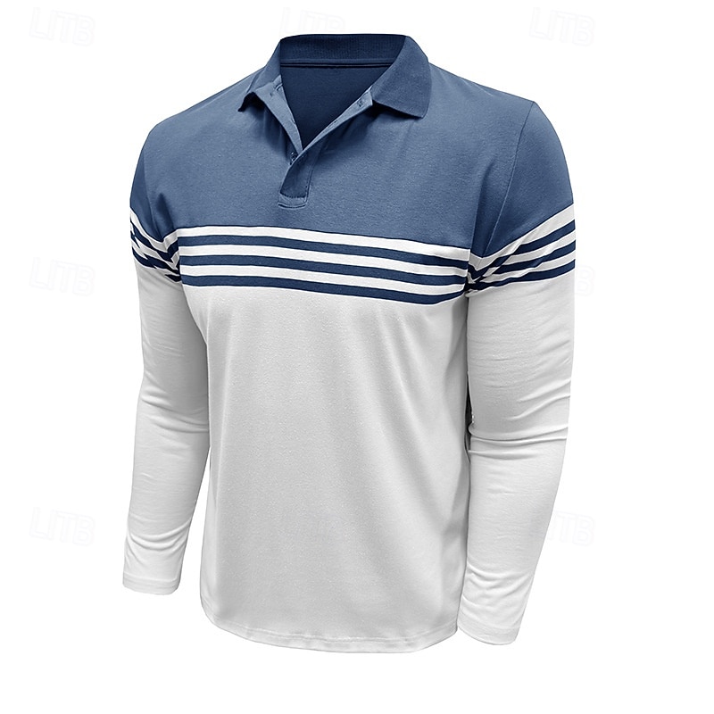 Hombre Polo de algodón Camiseta de golf Casual Negocio Cuello polo acanalado Manga Larga Moda Color sólido A Rayas Botones Primavera Primavera & Otoño Ajuste regular Negro Vino Azul Marino Marrón 2026 - $24.99 –P3