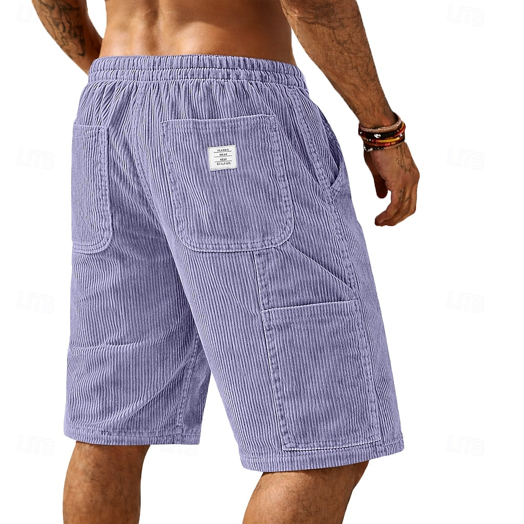 Men's Shorts Summer Shorts Casual Shorts Corduroy Shorts Pocket Elastic Waist Plain Comfort Breathable Knee Length Daily Outdoor Streetwear Vacation Fashion Blue Black Micro-elastic 2026 - $21.99 –P9