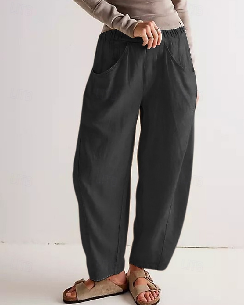 Dames Broek met linnenlook Zomerbroek Wijde broek Harembroek Vakantie Modieus Basic Volledige lengte Natuurlijk Effen Zak Elastische taille Comfort Sneldrogend Zacht Inelastisch Streetwear Strand 2026 - $18.99 –P5