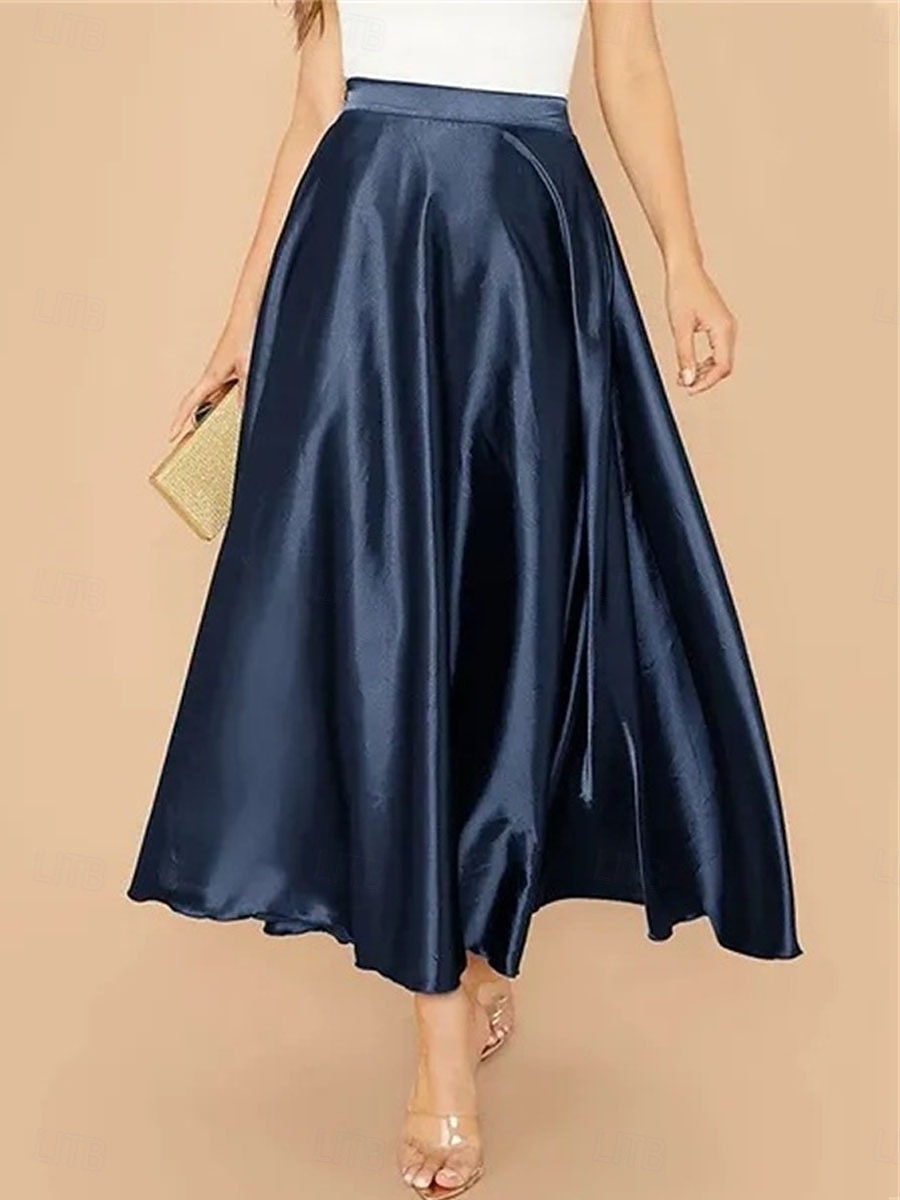 Women's Satin Skirts Elegant Vintage Fashion Casual Midi High Waist Skirts Plain Ruched Patchwork Inelastic Daily Office / Career Blue Yellow Pink Summer Spandex Satin 2026 - $29.99 –P5
