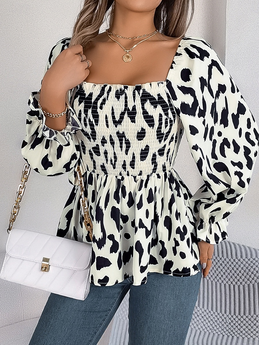 Per donna Camicia Blusa Top in chiffon Leopardo Elegante Classico Moderno Manica Lunga Collo quadrato Top Regolari Quotidiano Ferie Uscire Nero Bianco Verde Primavera Autunno del 2026 a $27.99 –P2