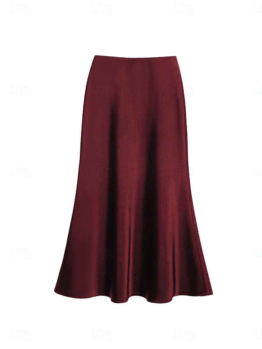 Per donna Gonne in raso Elegante Vintage Moda Casual Midi Vita Alta Gonne Semplice Arricciato Patchwork Inelastico Quotidiano Ufficio / Carriera Grigio verde Vinaccia Aalbicocca Nero Estate del 2026 a $31.99 –P7