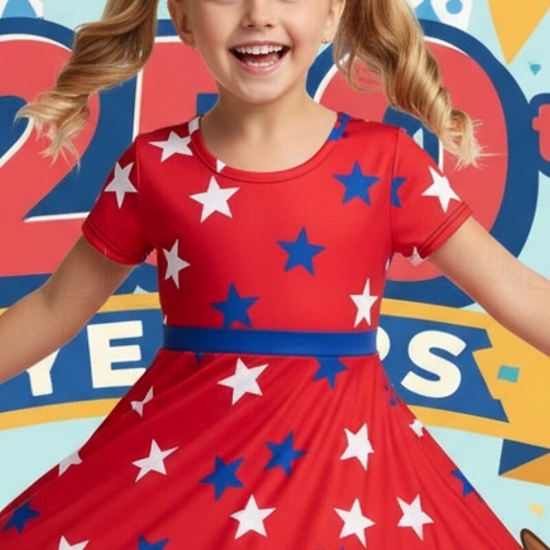 Girls ' 3D Graphic Estrellas Vestido Manga Corta Impresión 3D Verano Primavera Diario Vacaciones Fiesta Estilo lindo Básico Casual Niños 4-12 años Vestido informal Vestido de una línea Hasta la 2026 - $19.99 –P3
