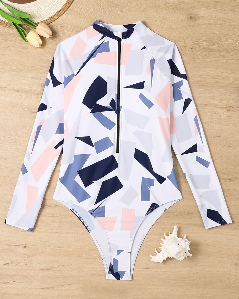 Γυναικεία Μεσαίου Πάχους Προστατευτικά Προστατευτικά Ονόματος One Pieces Rash Guards Μαγιό Γεωμετρικό Κουμπώσου Προστασία UV Ελαστικό Μακρυμάνικο Μαγιό Κορμάκι Σέρφινγκ Καταδύσεις Κολύμβηση Καλοκαίρι 2026 - $23.99 –P16