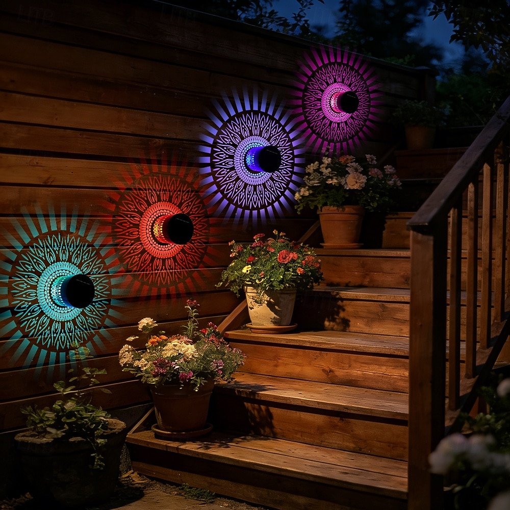 2 ks venkovní solární vodotěsné kreativní duté válcové železné projekční nástěnné osvětlení, závěsné lucerny pro zahradu, dvůr, cestu, trávník, schodiště, krajinářské osvětlení, venkovní dekoraci 2026 - $30.99 –P16