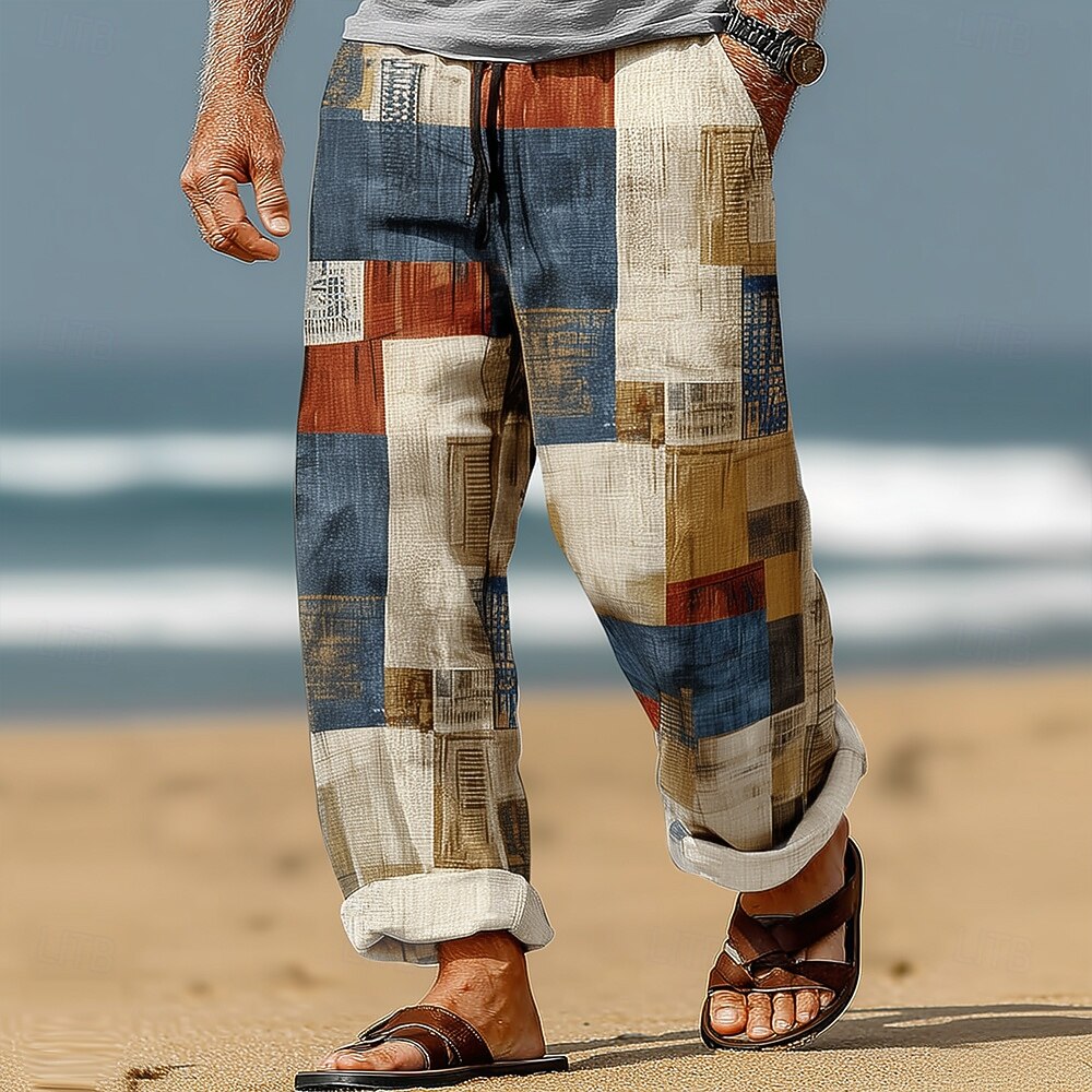 Per uomo Geometrico Blocco di colori Patchwork Pantaloni Pantaloni casual Pantaloni Larghi Misura del girovita medio Moda Casa All'aperto Vacanza Coulisse elastica in vita Pantaloni tipo lino con del 2026 a $27.99 –P1
